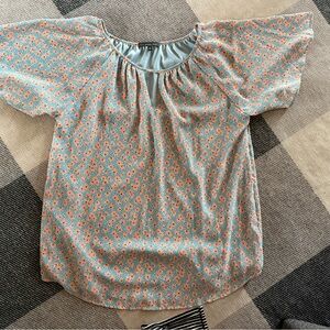 West Kei Pink and Blue Ruched Blouse Short Sleeve